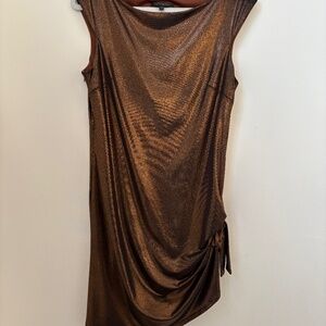 Sleeveless David Meister dress in a rich bronze-brown metallic fabric, size 10